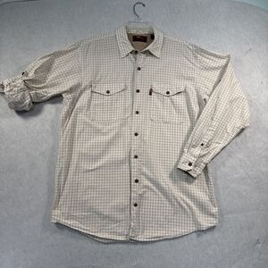 Bob Timberlake Men's Button Down Shirt Size L T  Long Sleeve Roll Tab White Tan